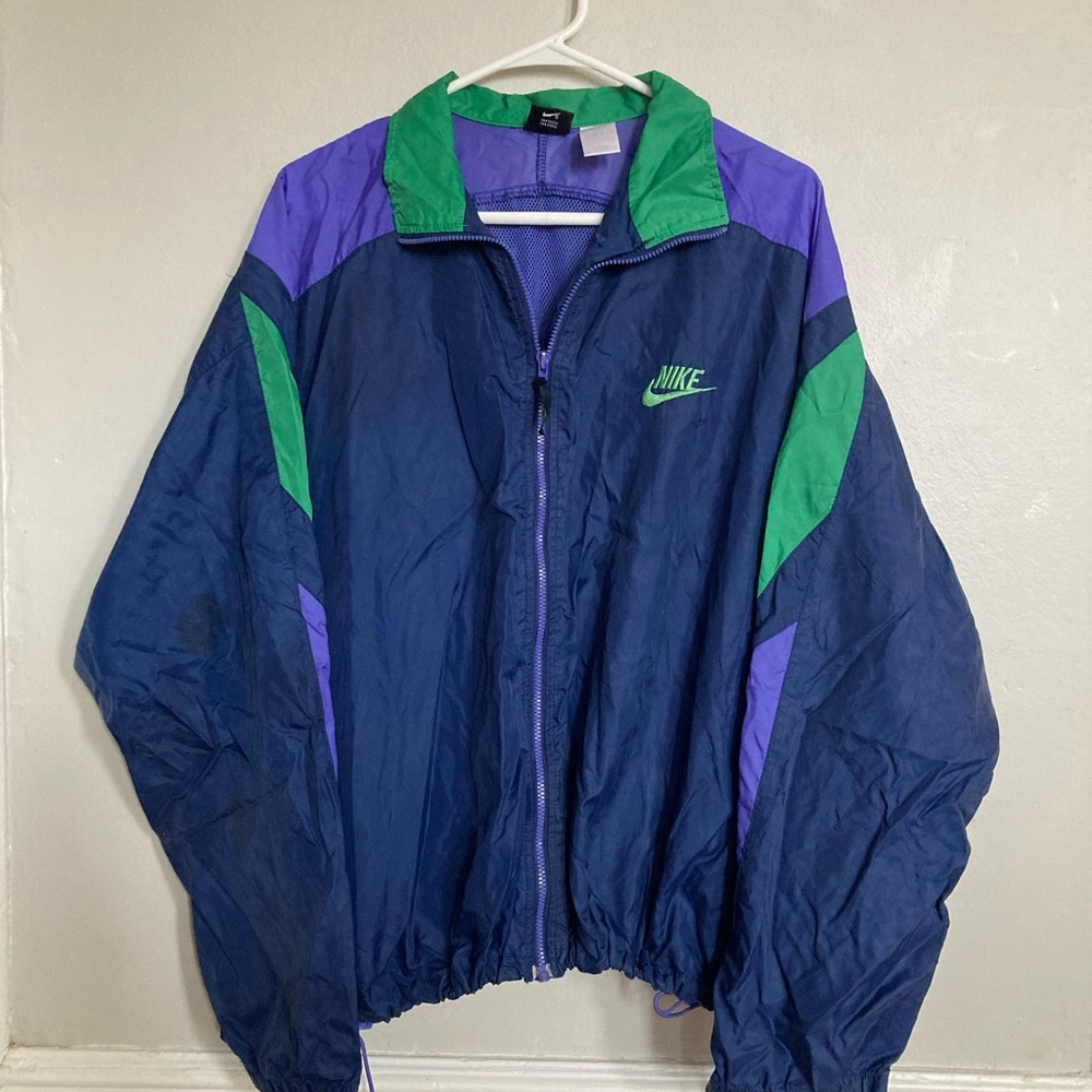 Vintage Nike Blue and Green Windbreaker Jacket - Picture 2 of 4